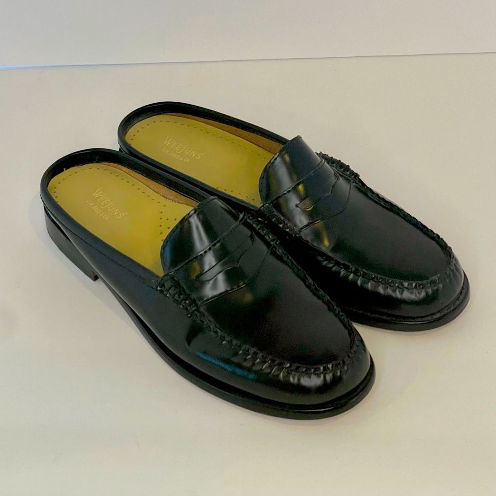G.H. Bass & Co. Black Leather Penny Loafer Mules